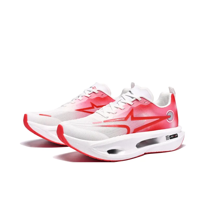 LEBUZHE Running Shoes Unisex Low Top White, Red-1