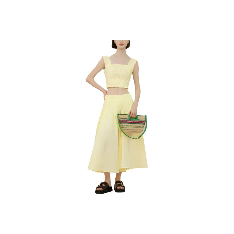 Maje SS23 Capsule Series Casual Long Skirts Women's Yellow-0