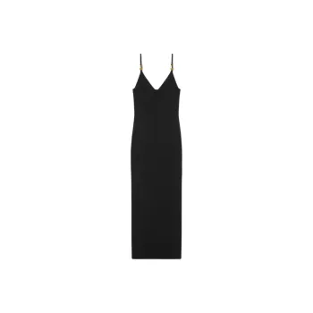 VERSACE Safety Pin Suspender Ribbed Midi Dress