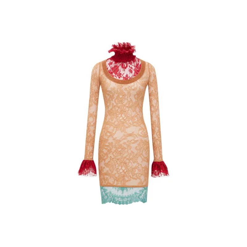 SAINT LAURENT Long Sleeved Dress Women's Orange-0
