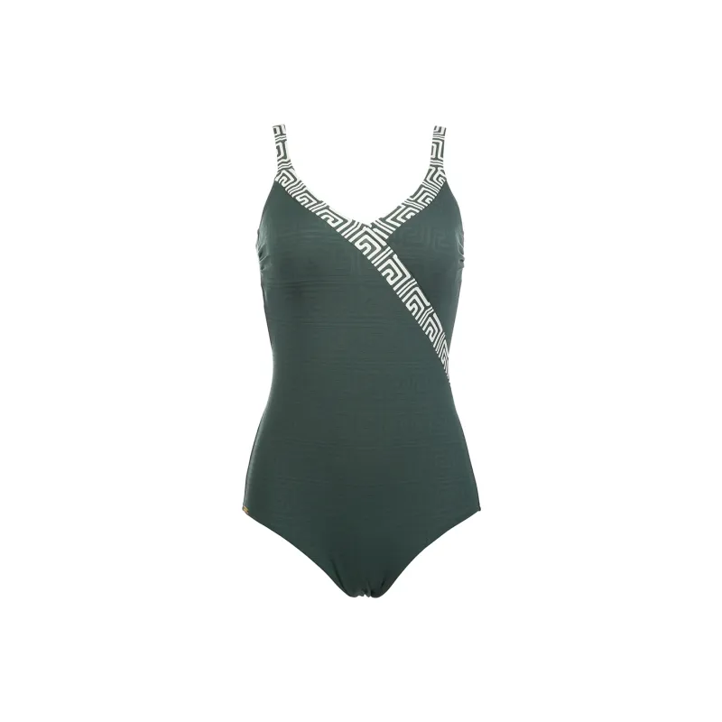 Selmark SS21 Embossed Pattern Low V-neck One-piece Women's Swimsuit Black-6