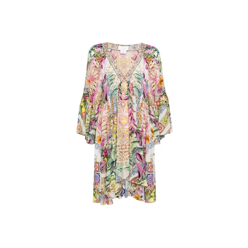 Camilla Floral print Silk Midi Dress-0