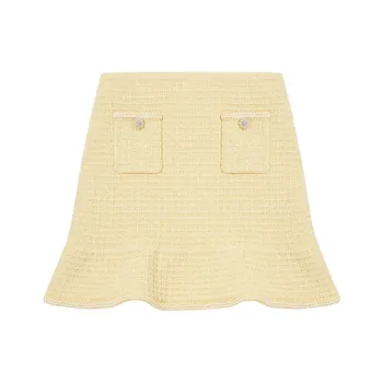 Self portrait Casual Short Skirts Women's Cream Yellow