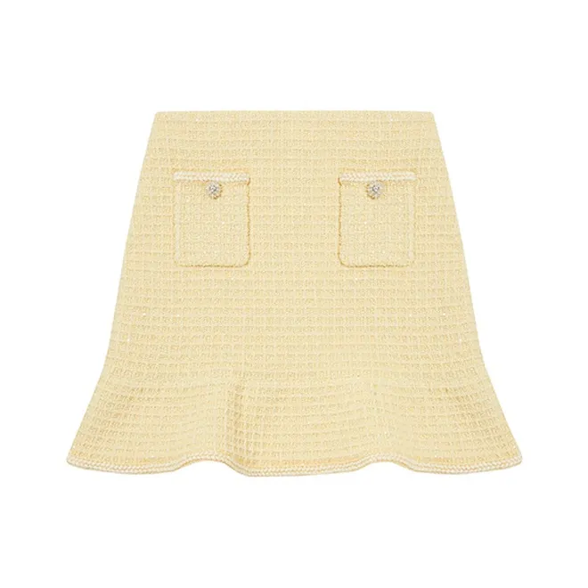 Self portrait Casual Short Skirts Women's Cream Yellow-0