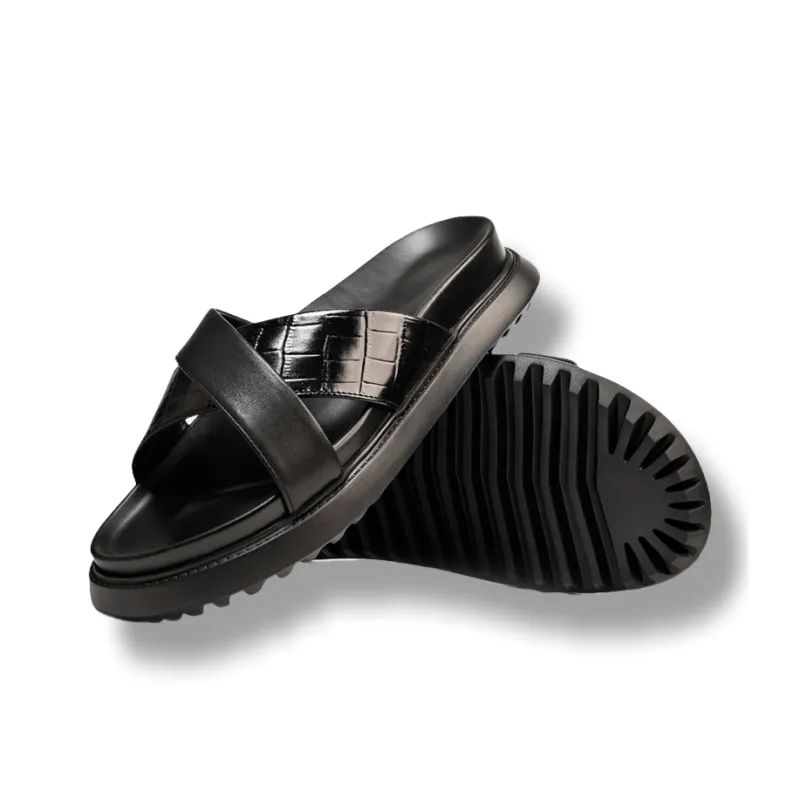 Brounvanm Rubber Foam Outsole Slide Slippers Men's Black-4