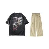 Clothing Set (Dark Gray Top+Khaki Pants)