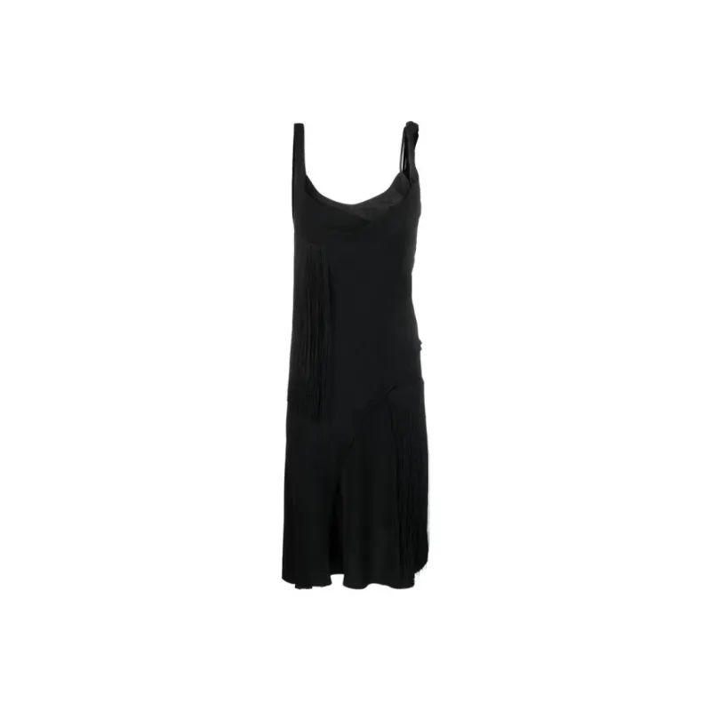 Victoria Beckham Asymmetric Fringed Midi Slip Dress-0