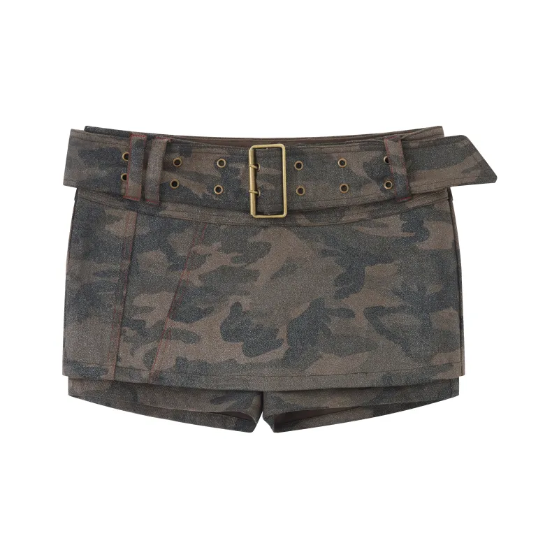RUNTOTHEFUTURE Casual Short Skirts Women's Army Green Camouflage-0