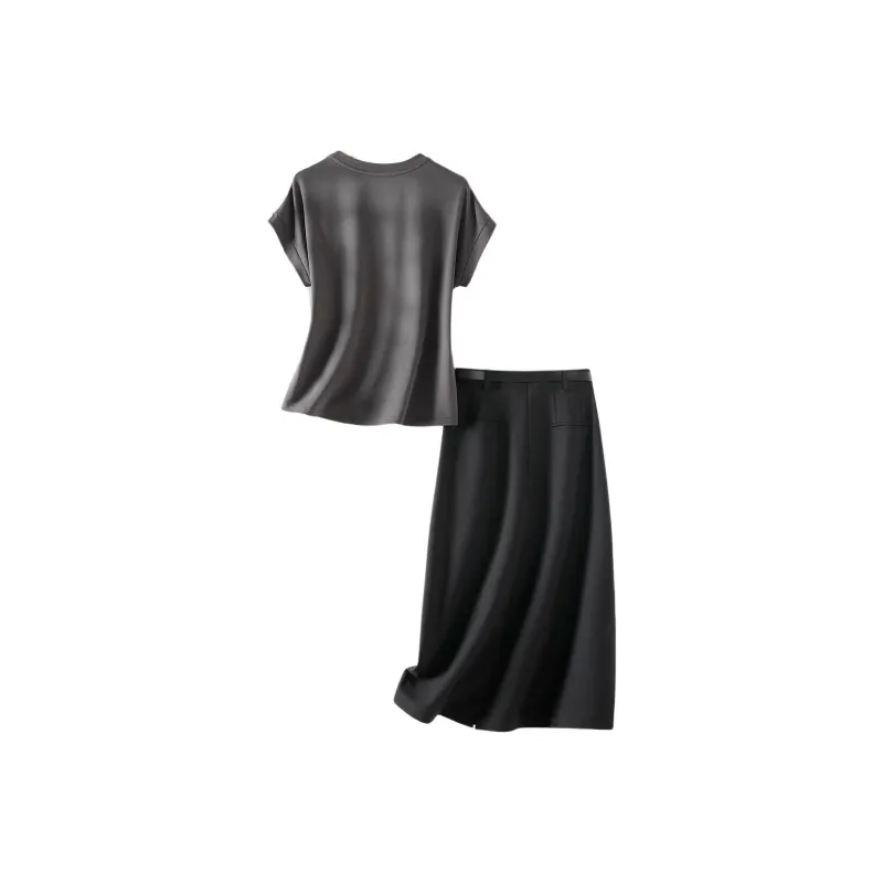 IHIMI Two Piece Skirt Sets Women's Smoke Gray+Black-1