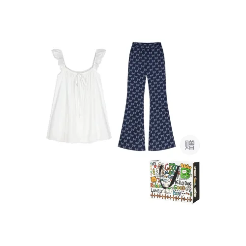 DEDY Casual Suits Women's Ecru Top+Pants