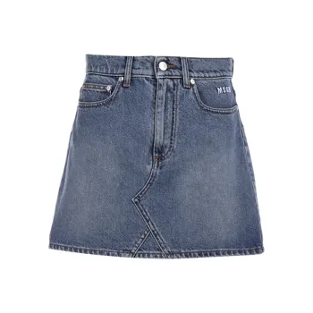 MSGM Logo Printed Denim Mini Skirt