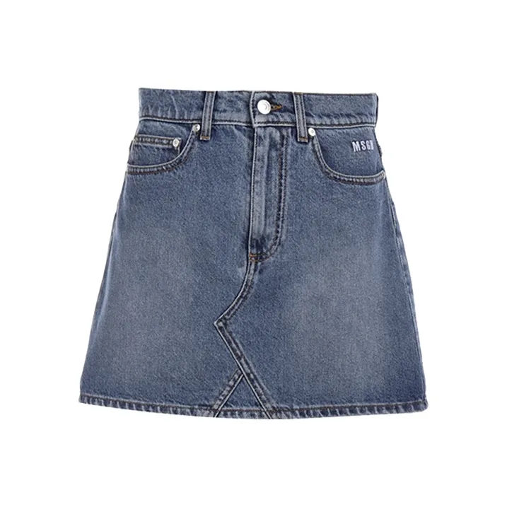 MSGM Logo Printed Denim Mini Skirt-0