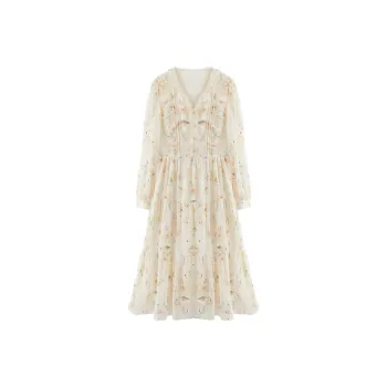 XIANGYING Long Sleeved Dress Women's Yellow