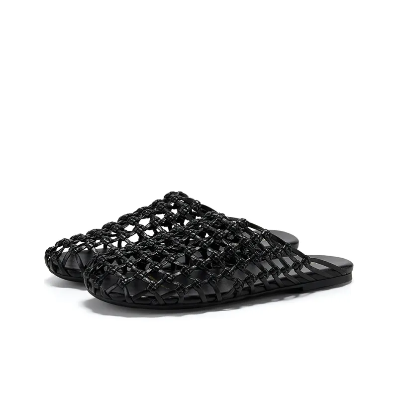 GG CC Rubber Sole Woven Abrasion Resistant Closed Toe Slippers Women's-1