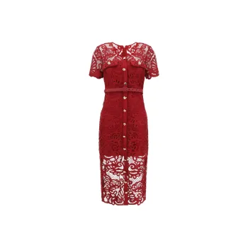 Self portrait Guipure Lace Button Midi Dress