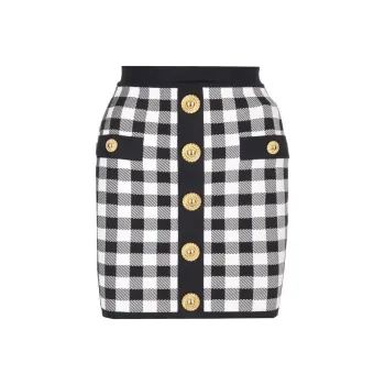 BALMAIN Fine Knit Gingham Skirt