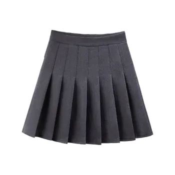 JEANSWEST High Rise Solid Color Pleated Skirt Fairy Dress Fashion JK Elegance Skirt Summer Women's Gray