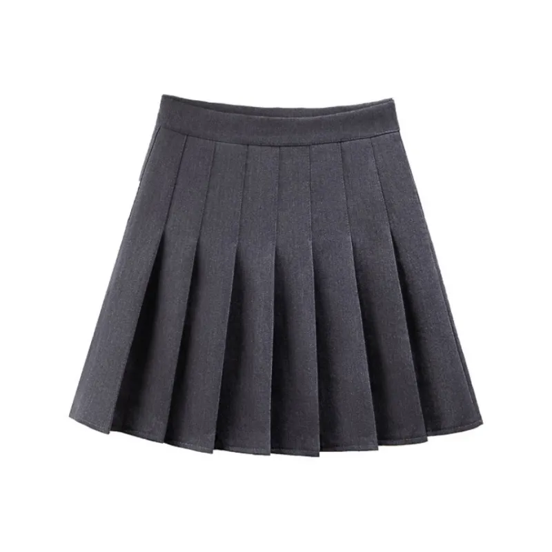 JEANSWEST High Rise Solid Color Pleated Skirt Fairy Dress Fashion JK Elegance Skirt Summer Women's Gray-0