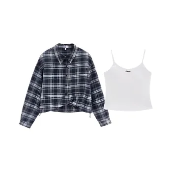 Love To Serve Casual Suit Women's Black Blue Plaid