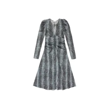 GANNI Ruched Detailed V Neck Midi Dress