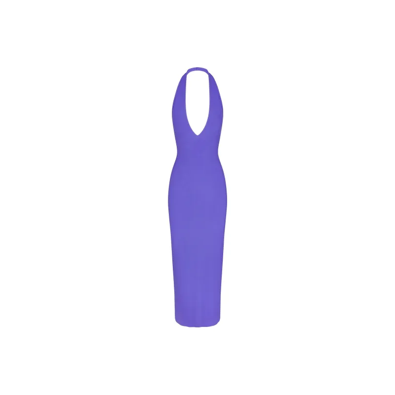 SKIMS SOFT LOUNGE DEEP PLUNGE HALTER LONG DRESS Sleeveless Dress Women's Tanzanite-0