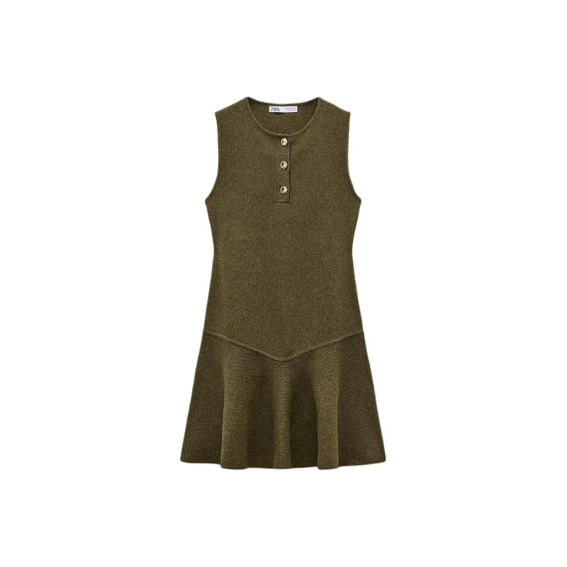 ZARA Sleeveless Dress Women's Olive Green-0