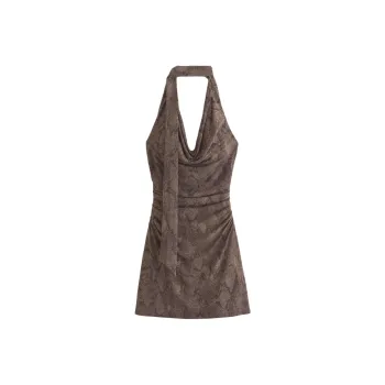 Abercrombie＆Fitch Sleeveless Dress Women's Brown Snakeskin Print