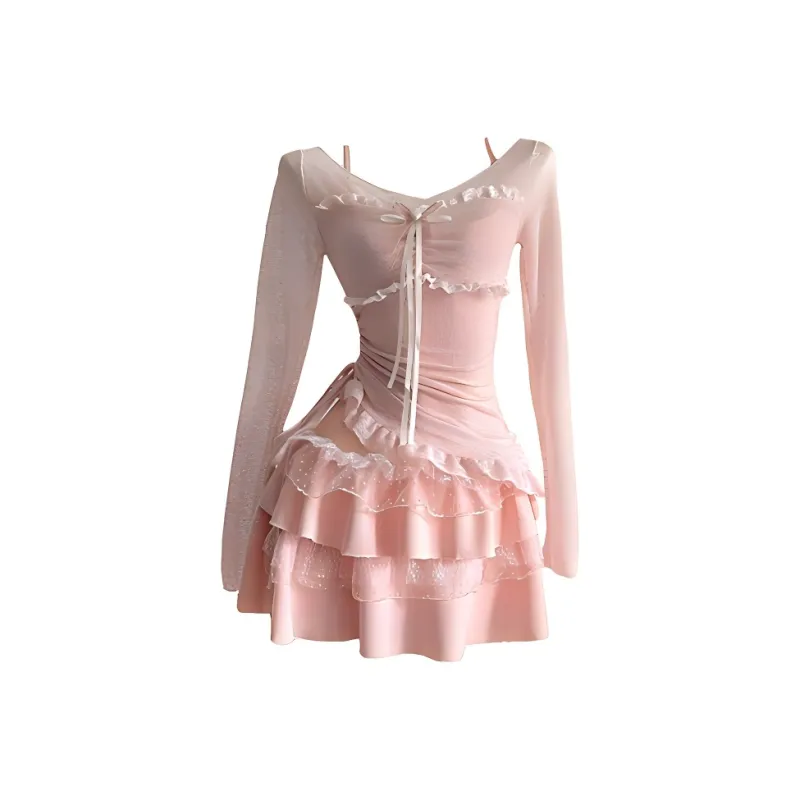 Mu Xiao Xin Long Sleeved Dress Women's Pink-0