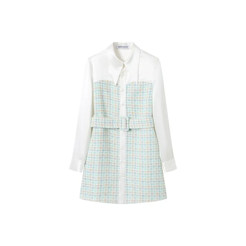 ANDREA MARTIN Long Sleeved Dress Women's Blue White-0