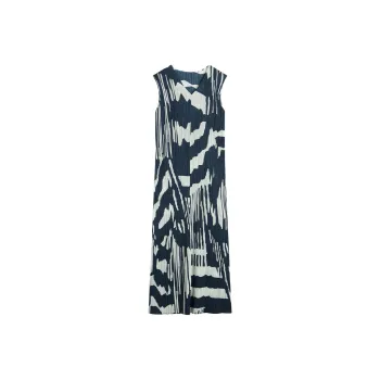 PLEATS PLEASE ISSEY MIYAKE Sleeveless Dress Women's Gray Marine Blue