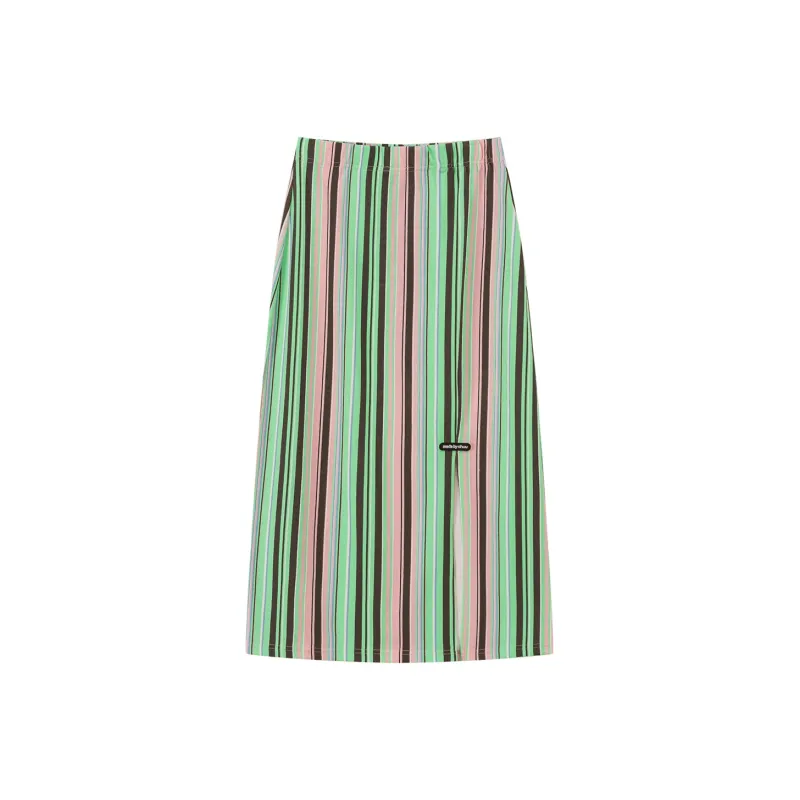 CHUU Casual Long Skirts Women's Pink Stripes-0