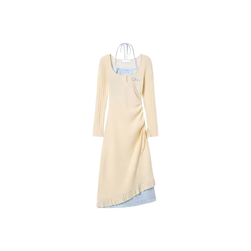 AHDO Long Sleeved Dress Women's Apricot-4