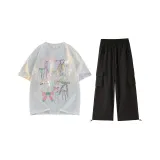Clothing Sets (White Gray Top+Black Pants)