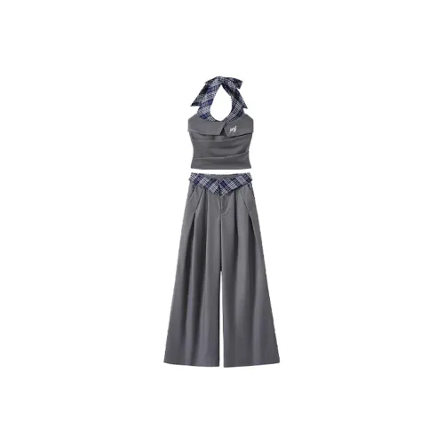 Yvetteclassic Casual Suit Women's Two Piece Set, Gray