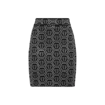 PHILIPP PLEIN Crystal embellished Monogram pattern Mini Skirt
