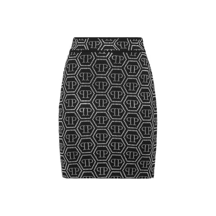 PHILIPP PLEIN Crystal embellished Monogram pattern Mini Skirt-0