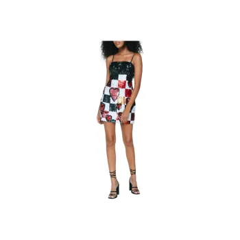 NASTY GAL Heart Checkerboard Sequin Mini Dress Slip Dresses Women's Black