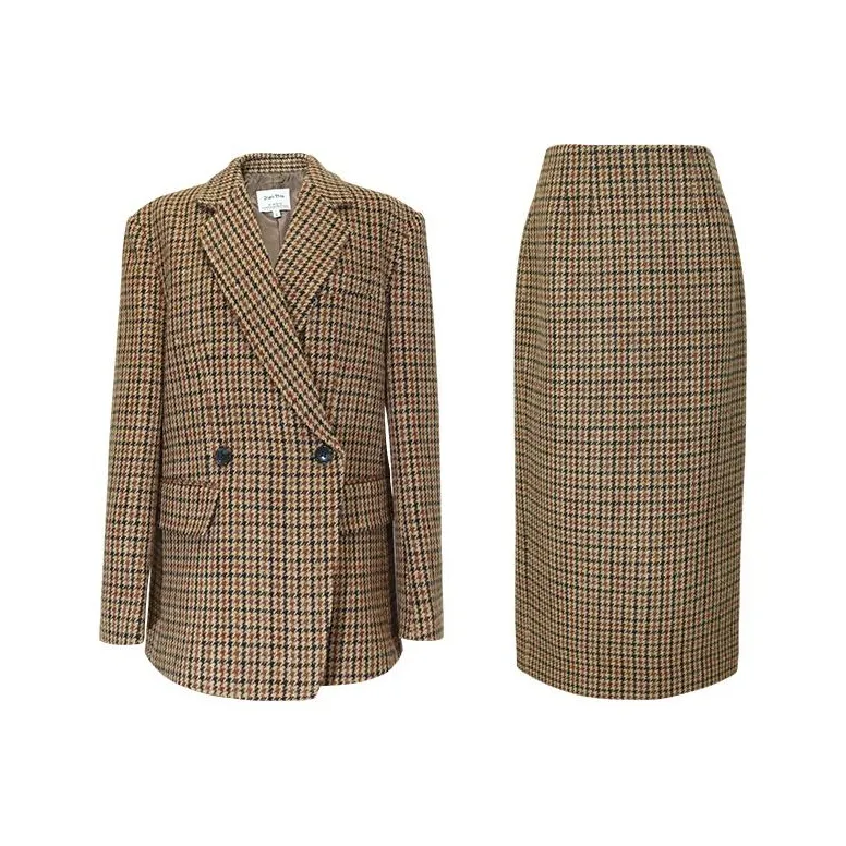 DianThia Skirt Set Women's Coffee Plaid-0