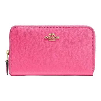 COACH Zip Around Marble Pattern Leather Clutches Wallets Medium Size Women's Pink