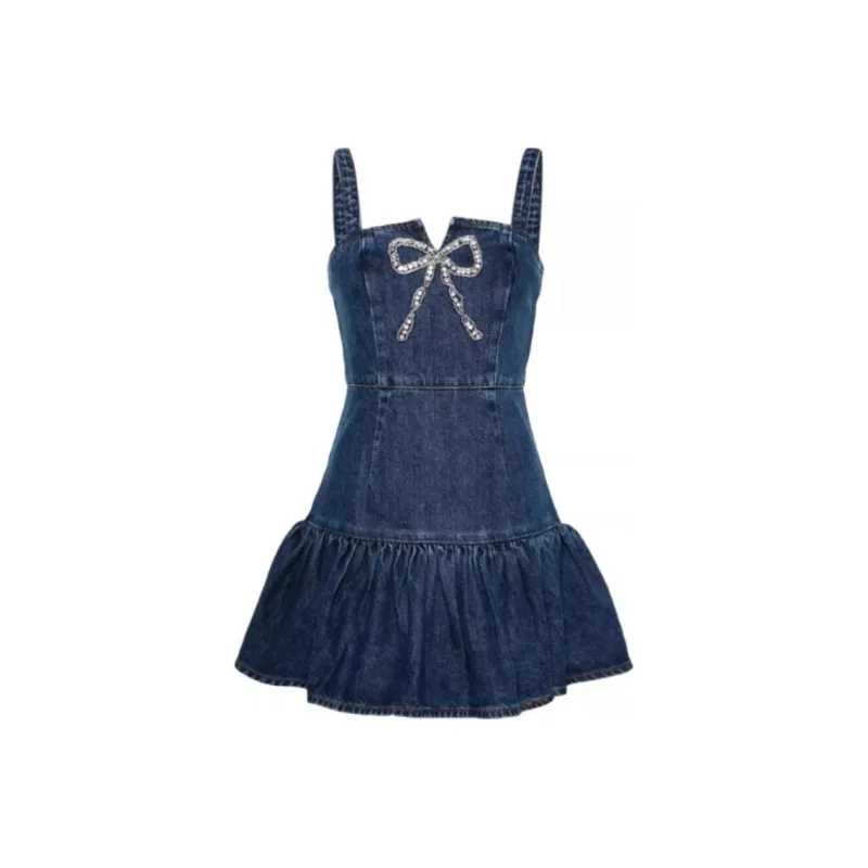 Self portrait Bow detail Denim Mini Dress-0
