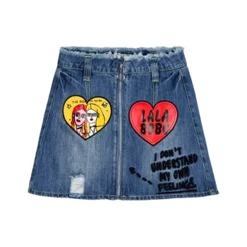LALABOBO Denim Short Skirts Women's Medium Blue White