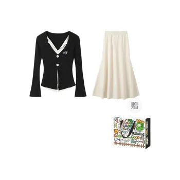 OURUOKE Casual Suit Women's Black+Apricot