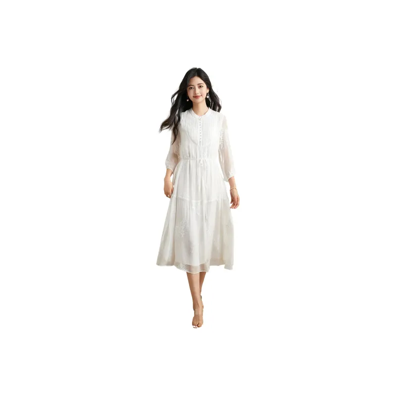 To The West Long Sleeved Dresses Women's White-0