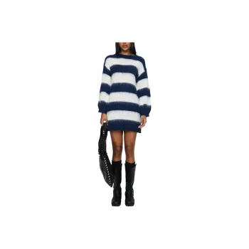 PRINCESS POLLY IRYNA LONG SLEEVE KNIT MINI DRESS Long Sleeved Dress Women's Navy White Stripe/Marine Blue White Stripes