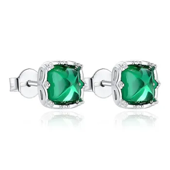 ATTAGEMS 925 Sterling Silver Artificial Gemstone Stud Earrings Women's Green