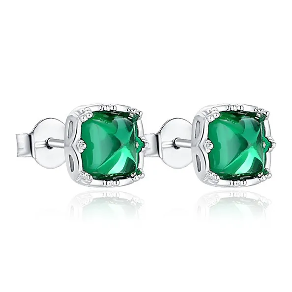ATTAGEMS 925 Sterling Silver Artificial Gemstone Stud Earrings Women's Green-0
