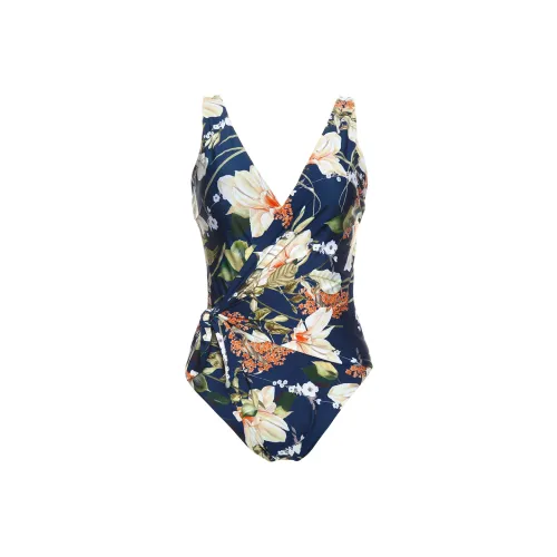 Selmark One piece Swimsuit Women's Blue Background Print