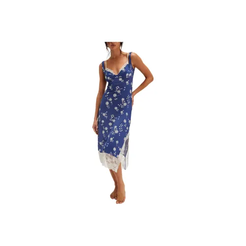 FREE PEOPLE Party Crasher Midi Slip Slip Dresses Women's Navy Combo/Marine Blue Combo