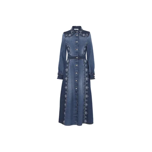 Chloé Embroidered Denim Shirt Dress