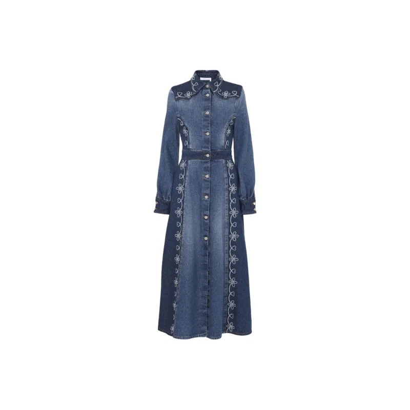 Chloé Embroidered Denim Shirt Dress-0